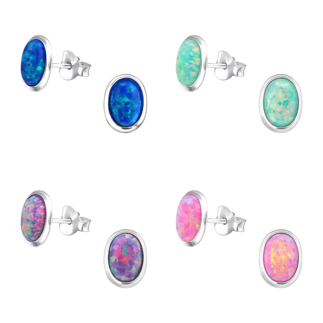 Fake Opal Earrings, Colour Shifting - Silver Plated Sterling Silver