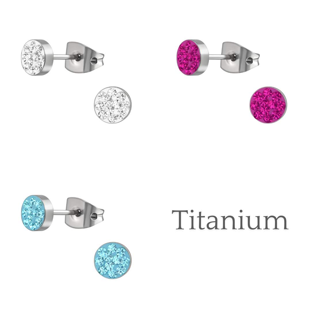 5MM Titanium Studs with Diamonte Crystals