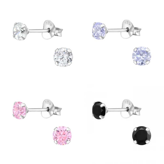 4mm Simple Earring Studs - Cubic Zirconia and Sterling Silver