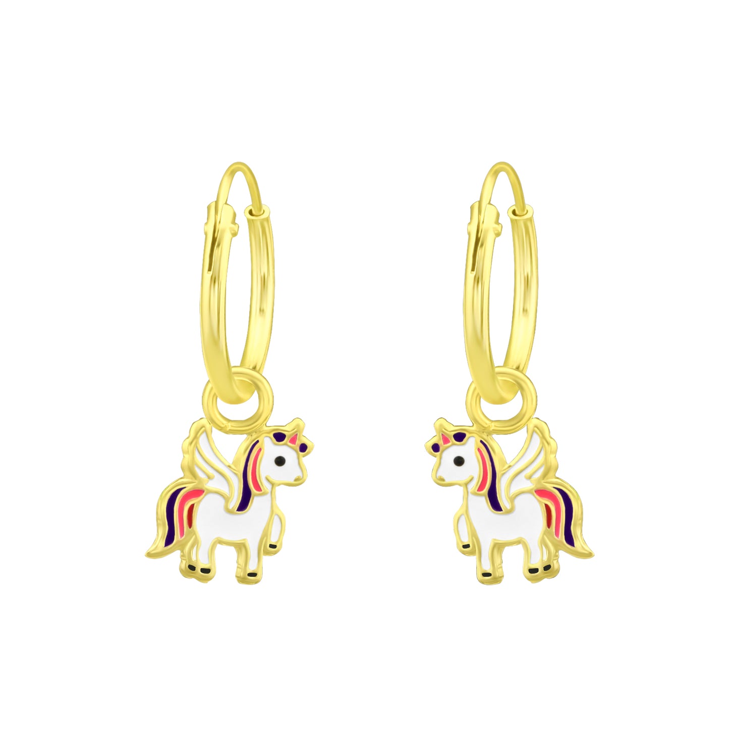 Unicorn Earrings, Mythical Horse Hoops - Gold Sterling Silver