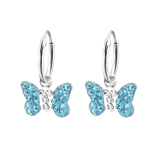 Butterfly Hoop Earrings- Blue Sterling Silver Sleepers