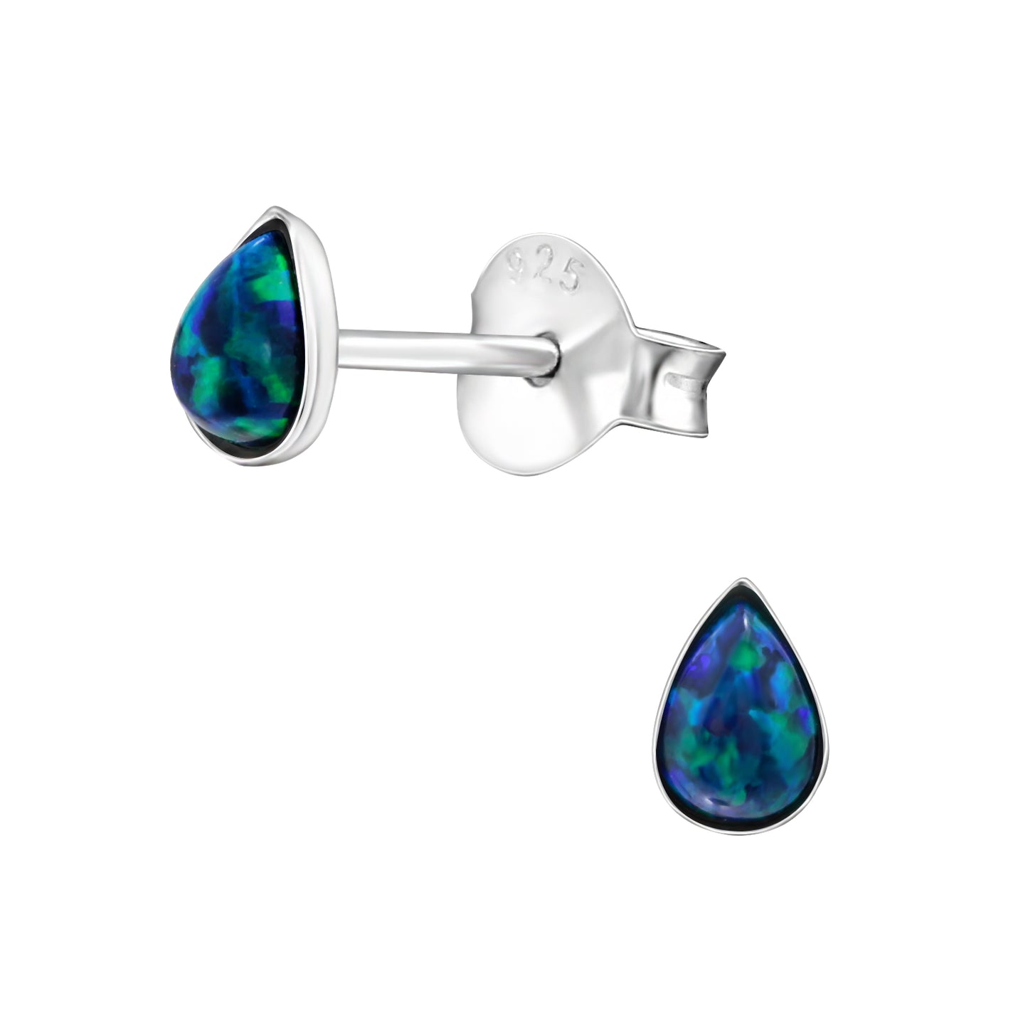 Tear Drop Studs, Pear Earrings - Sterling Silver, Synthetic Opal