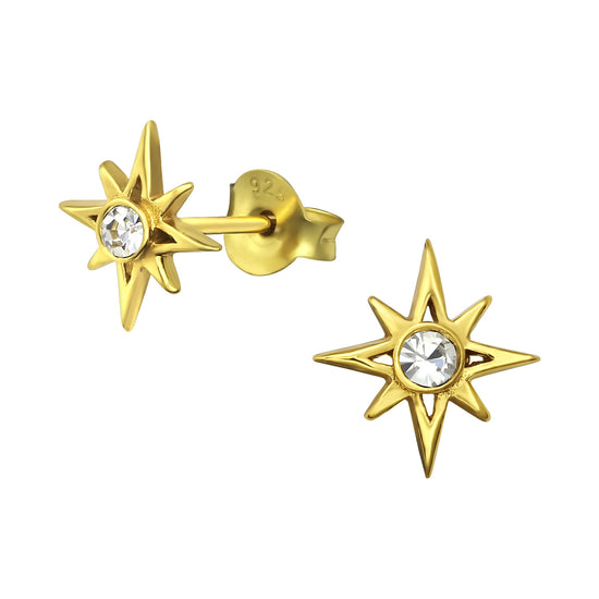 Gold Star Crystal Earrings - Gold plated Sterling Silver