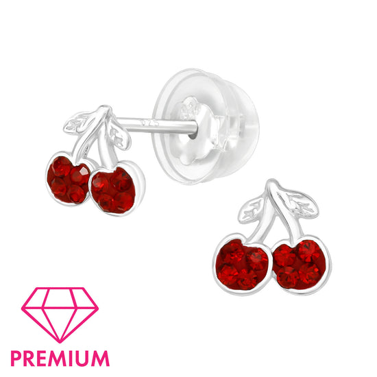 Red Diamante Cherry Studs - Premium Sterling Silver Earrings