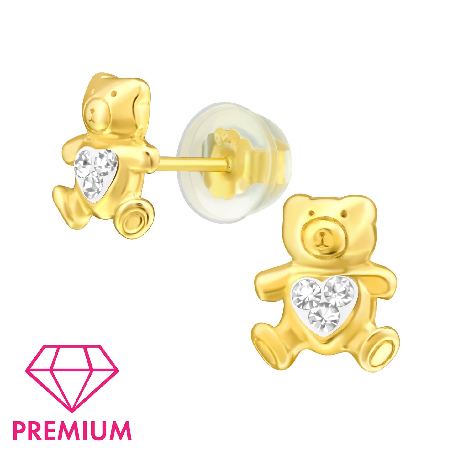 Teddy Bear Earrings - Kid's Gold Plated Sterling Studs