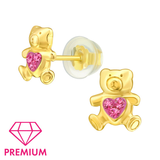 Teddy Bear Earrings - Kid's Gold Plated Sterling Studs