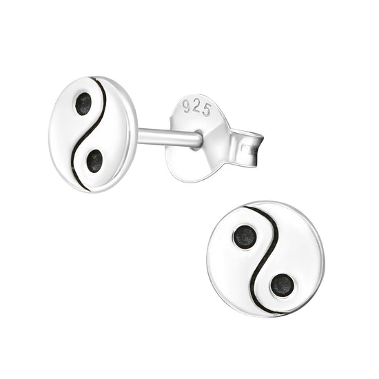 Sterling Silver Ying Yang Stud Earrings