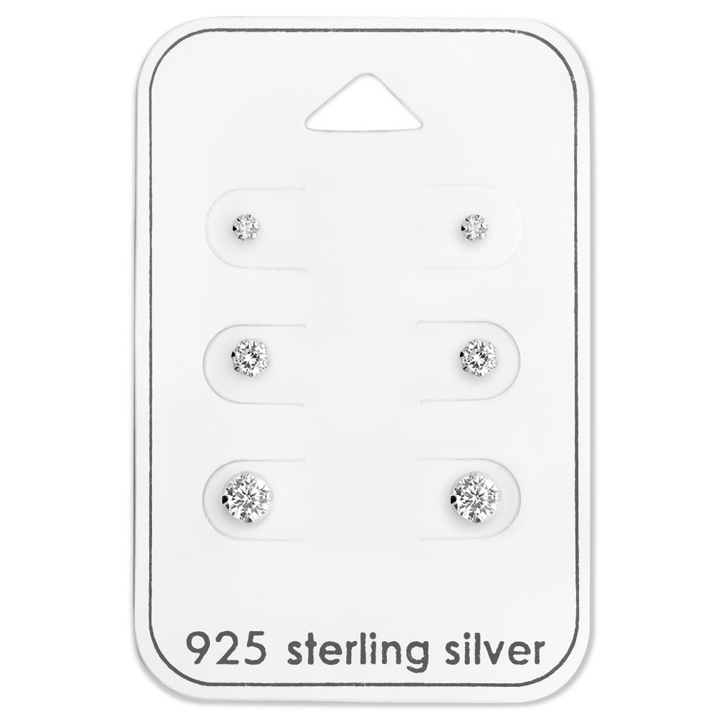 925 Sterling Silver Diamante Stud Earring Pack