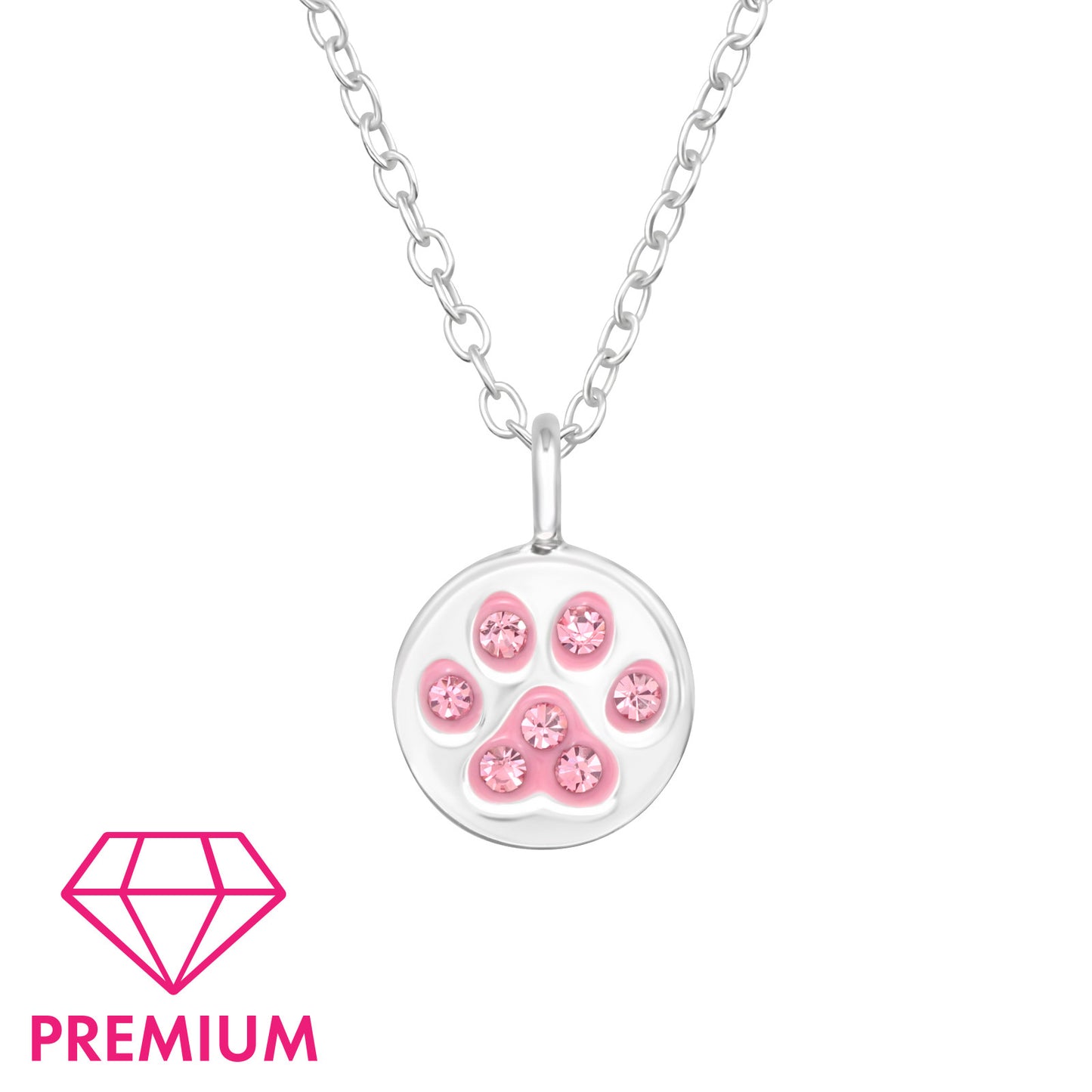 Dog Pink Paw Print (Sterling Silver) - Kids Jewellery Set, Necklace & Earrings