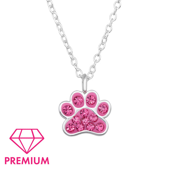 Pink Dog Necklace, Premium Sterling Silver - Paw Print Necklace