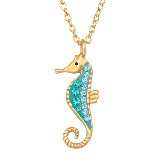 Seahorse Necklace in Gold, Sterling Silver for Kids