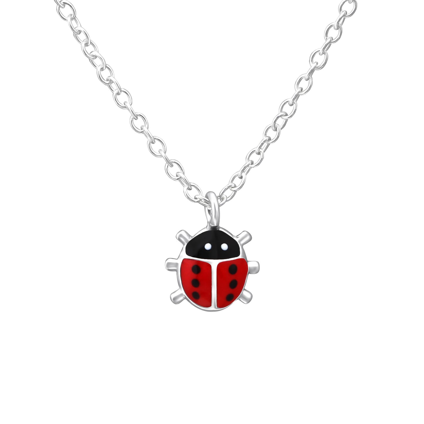 Ladybug Necklace, Red Beetle Pendant- Silver Plated Sterling Silver