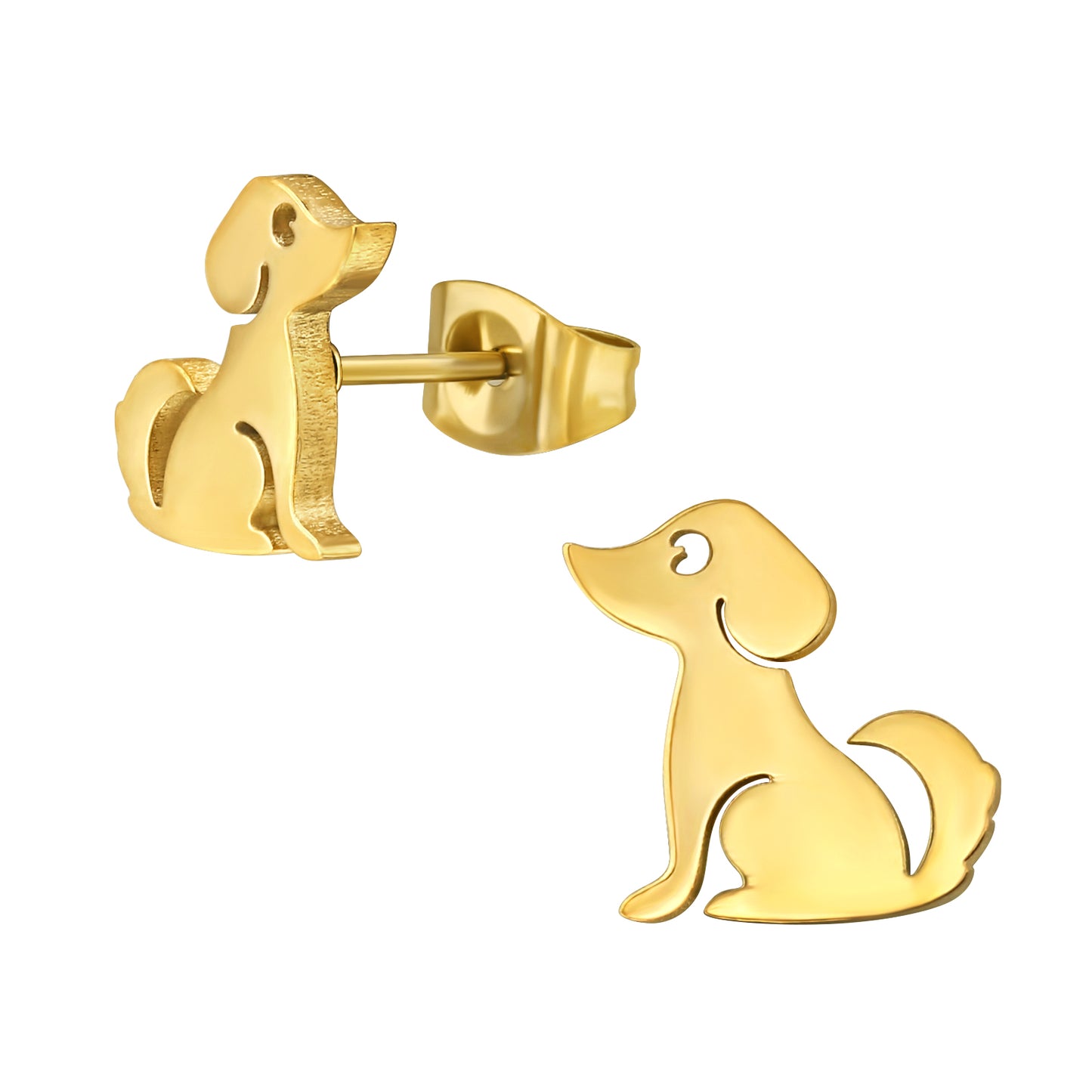 Gold Animal Earrings, Stainless Steel - Dog, Penguin, Cat, Shark