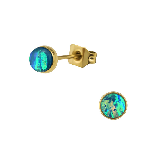 Blue Shine Studs - Gold Plated Stainless Steel