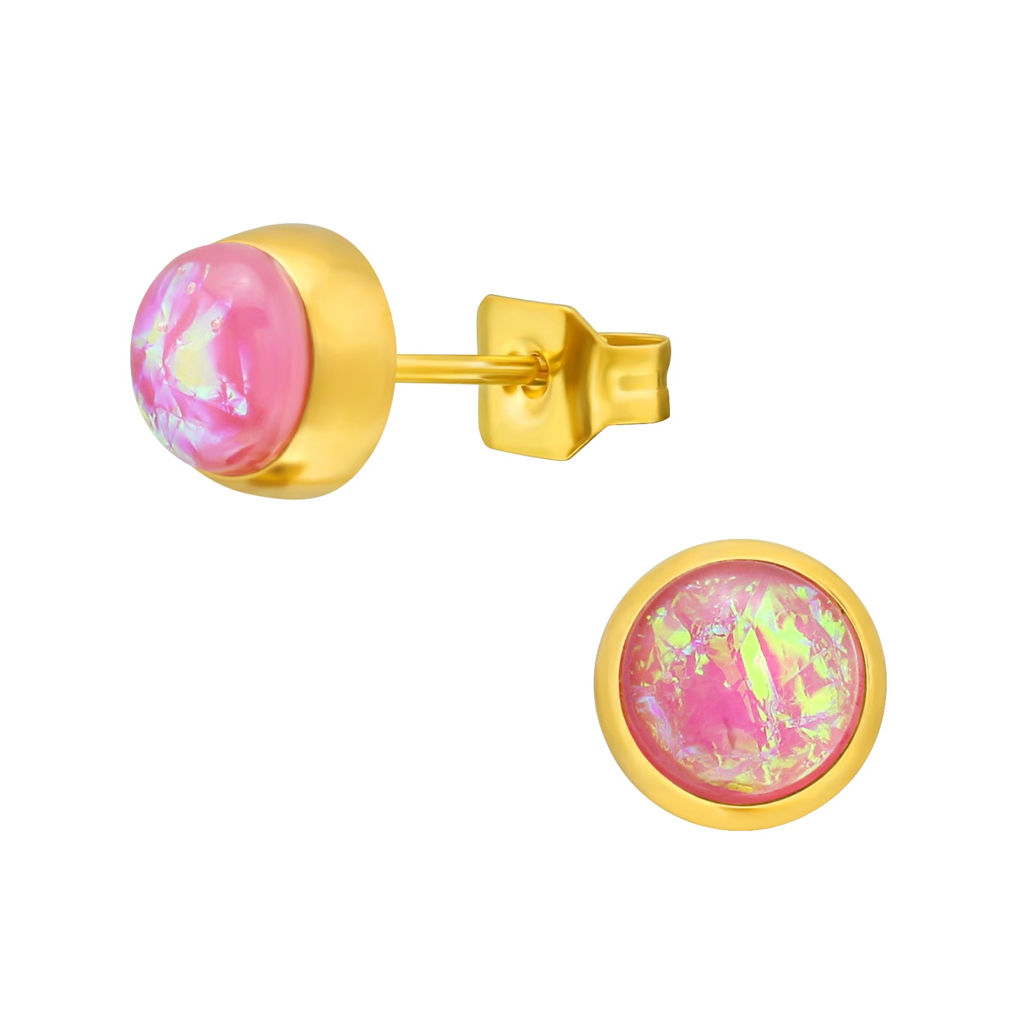 Pink Colour Shift Studs - Gold Plated Stainless Steel