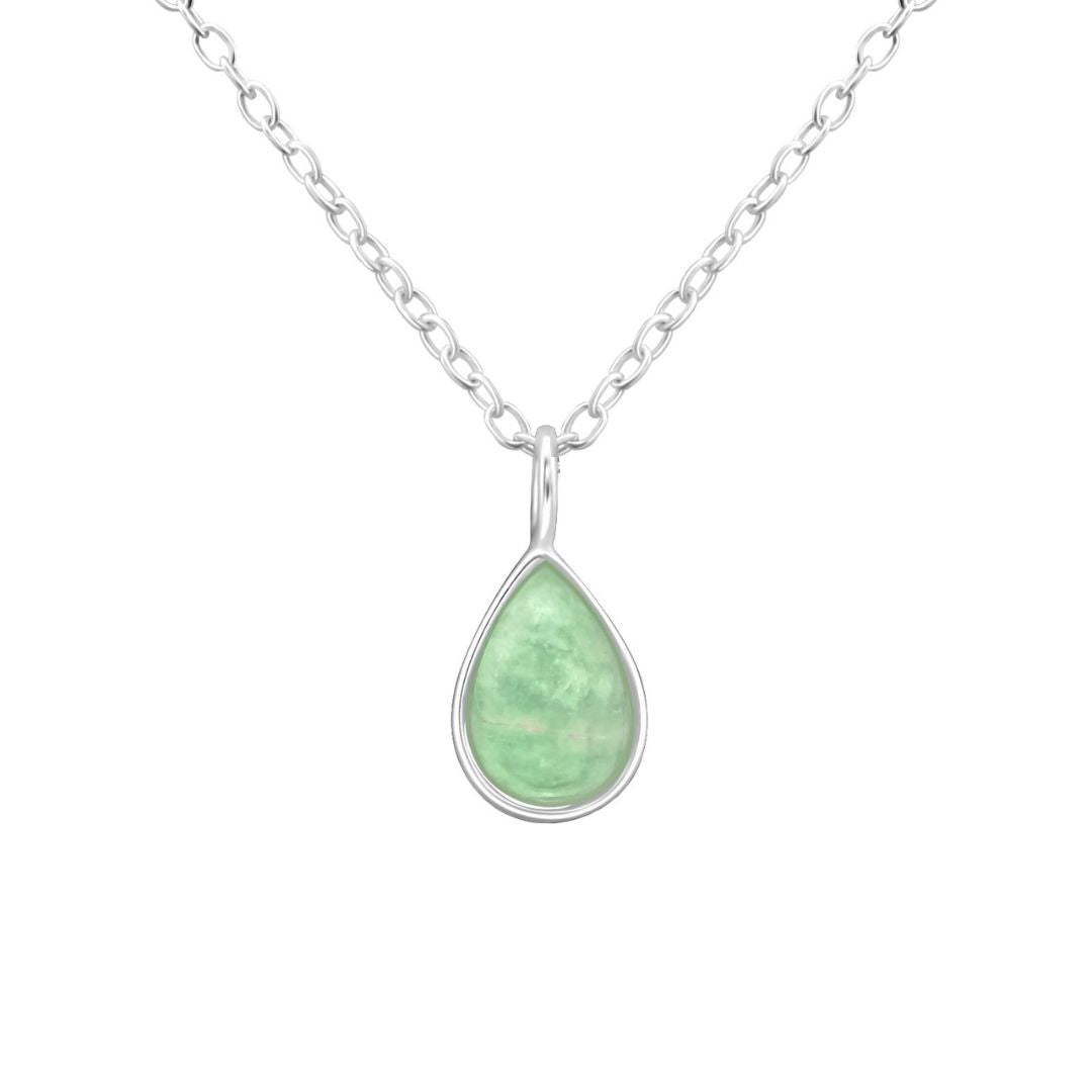 Green Iridescent Opal Necklace - Silver Plated on Sterling Silver