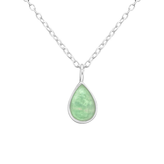 Green Iridescent Opal Necklace - Silver Plated on Sterling Silver