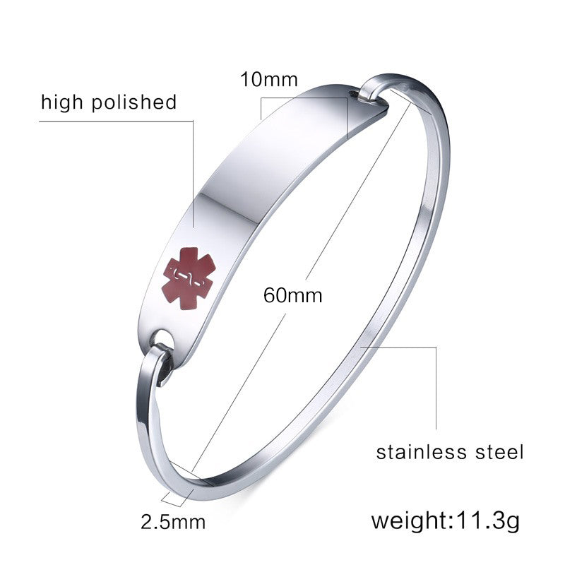 SILVER Medical ID Bangle - BLANK Stainless Steel Medical Alert Bracelet