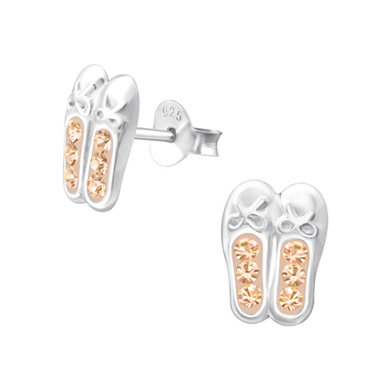 Yellow Children's Sparkle Ballerina Shoe Studs - Sterling Silver Earrings