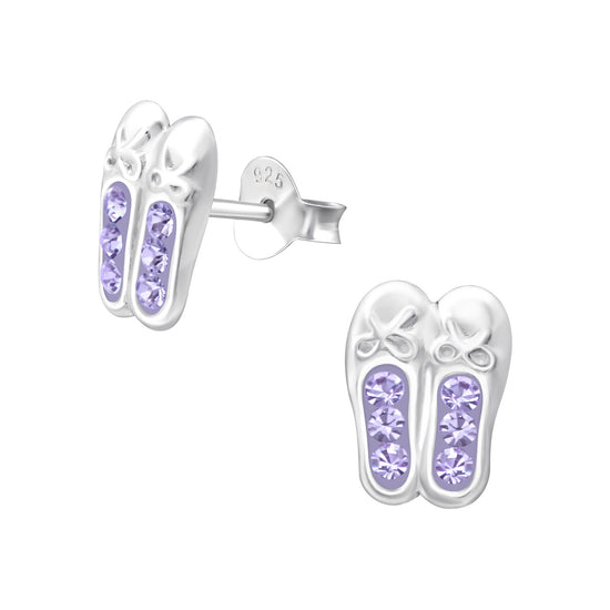 Purple Children's Sparkle Ballerina Shoe Studs - Sterling Silver Earrings