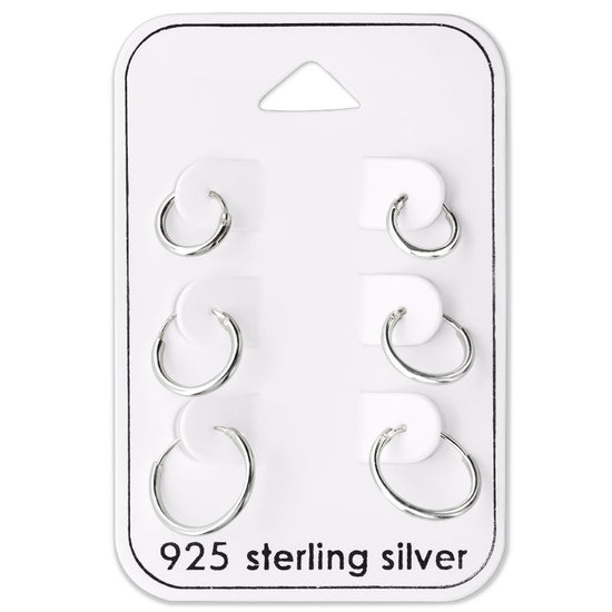 Sterling Silver Hoop Earrings - Set of 3 (8mm, 10mm, 12mm)