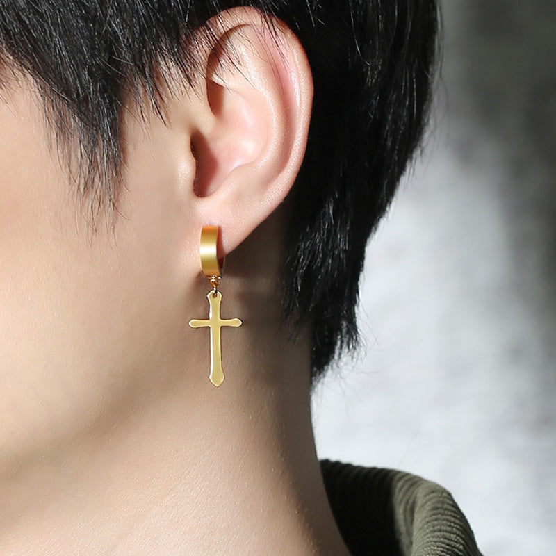 HANGING CROSS EARRINGS - Gold, Silver & Black