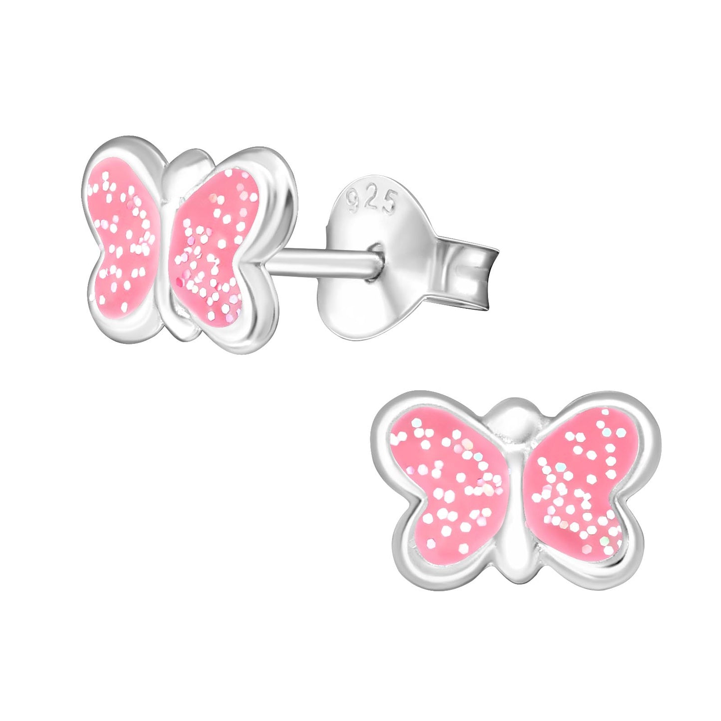 Children's Butterfly Glitter Studs - Blue Pink Glitter Earrings