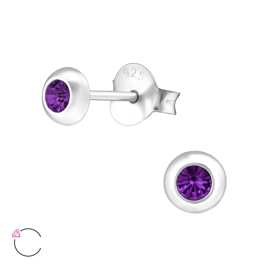 4MM STERLING SILVER STUDS (pink & purple) - Silver Plated Earrings