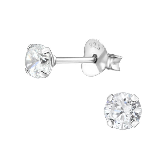 4mm Simple Earring Studs - Cubic Zirconia and Sterling Silver