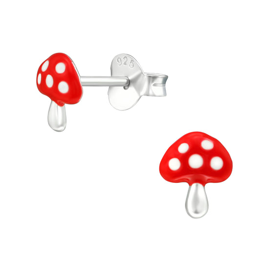 Kid's Red Mushroom Studs - Sterling Silver Earrings