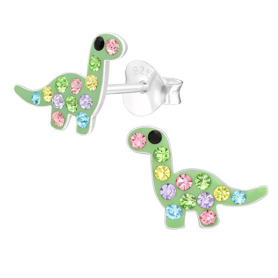 GREEN DINO STUDS - Shiny Diamonte 925 Sterling Silver Earrings