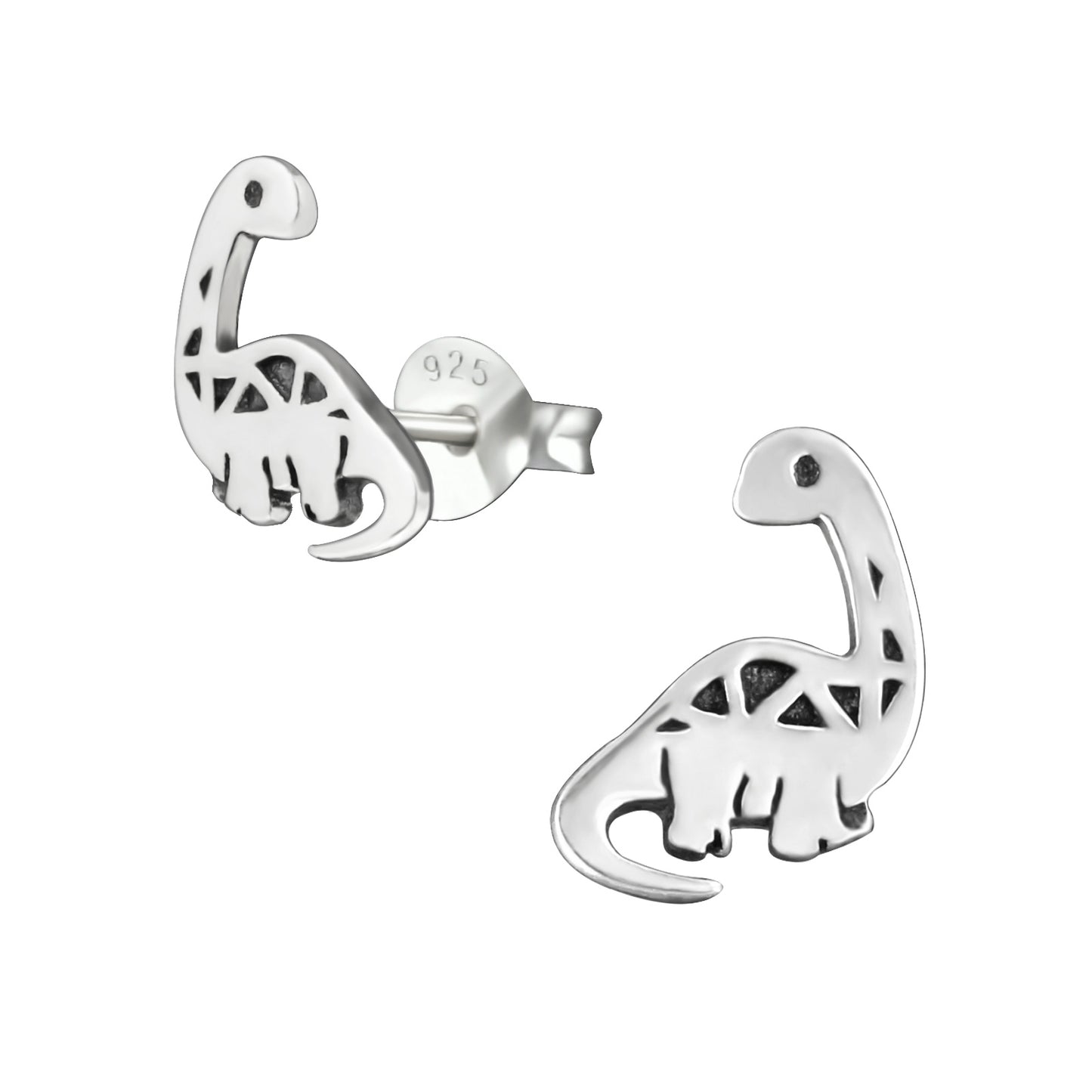 LONG NECK DINOSAUR STUDS Brachiosaurus Diplodocus  - Children's Sterling Silver Earrings. 