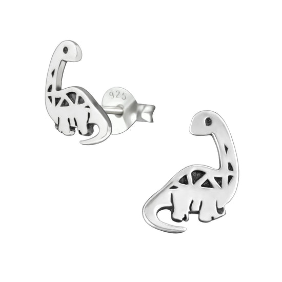 LONG NECK DINOSAUR STUDS Brachiosaurus Diplodocus  - Children's Sterling Silver Earrings. 