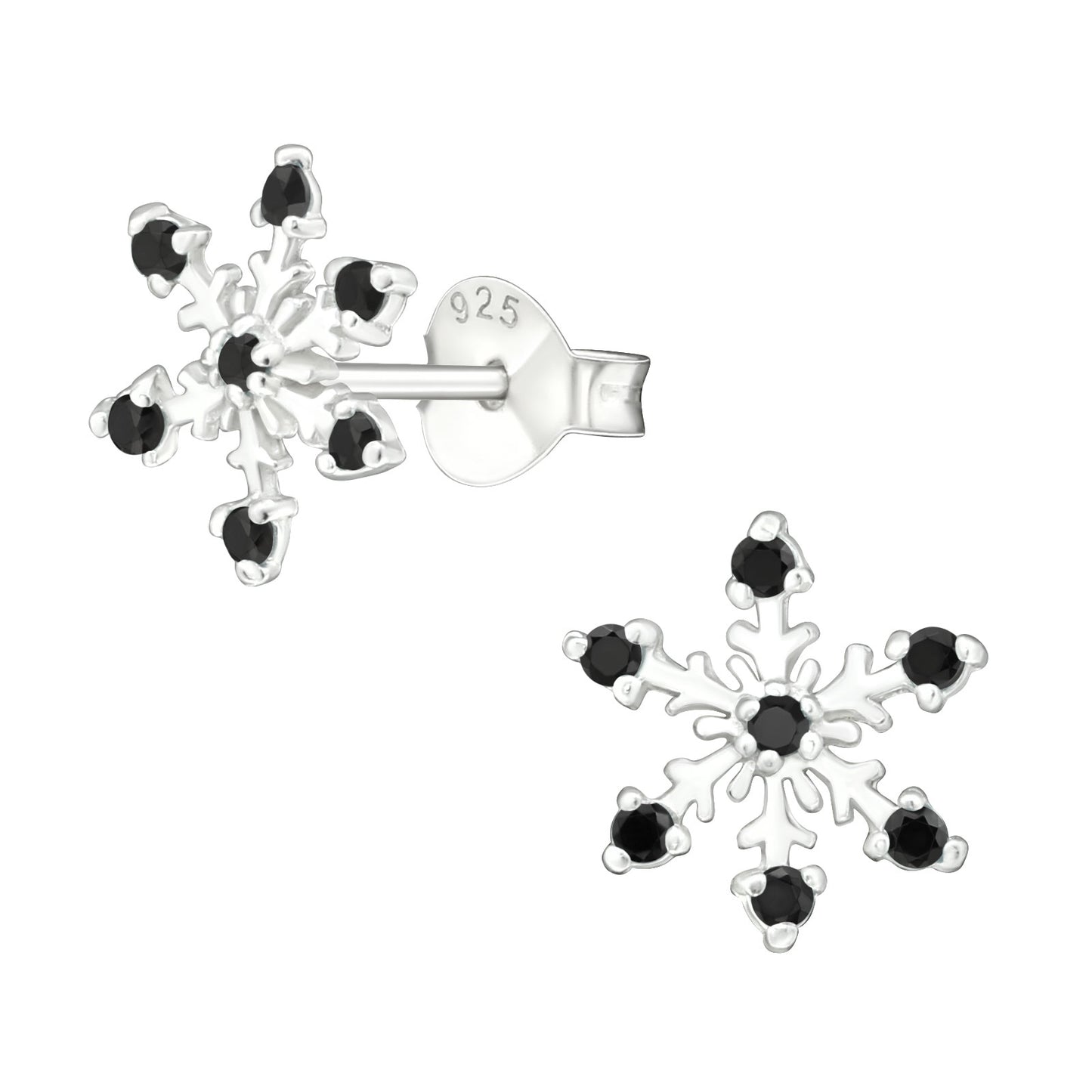 Snow Flake Winter Sterling Silver Earrings with Sparkling Cubic Zirconia Crystals