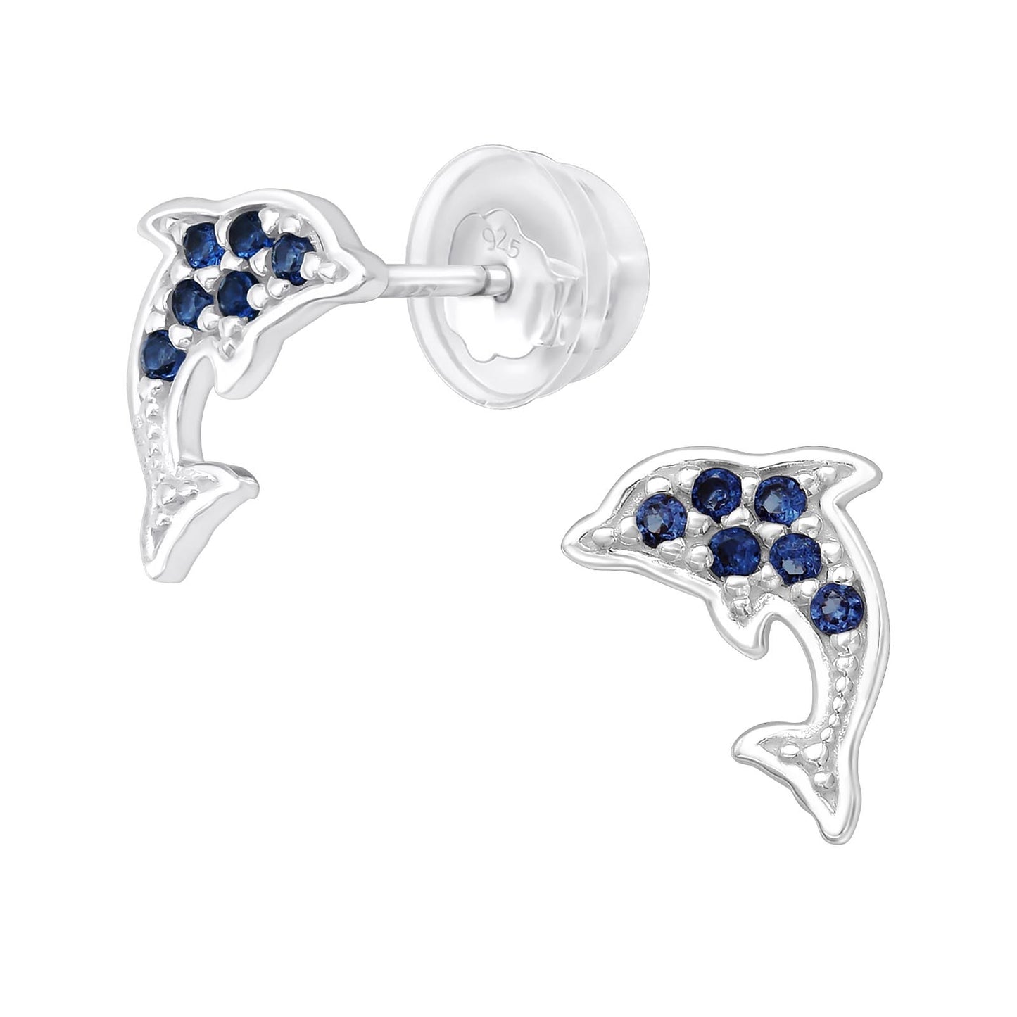 Silver Blue Dolphins Studs - Sterling Silver Earrings