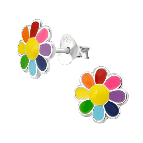 RAINBOW FLOWER - Kids Sterling Silver Earrings (colourful)