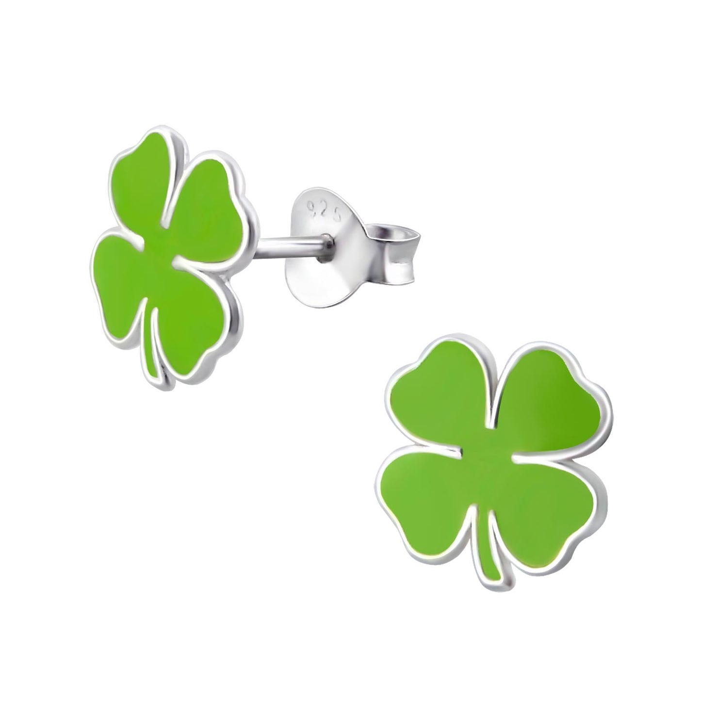 "Green Four Leaf Clover" - Genuine Sterling Silver Earrings