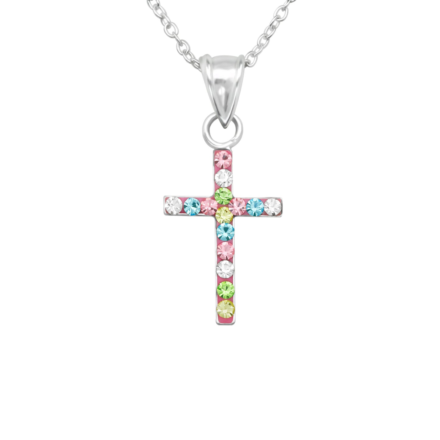 Multicoloured Sterling Silver Cross Necklace- Colourful Faith Pendant