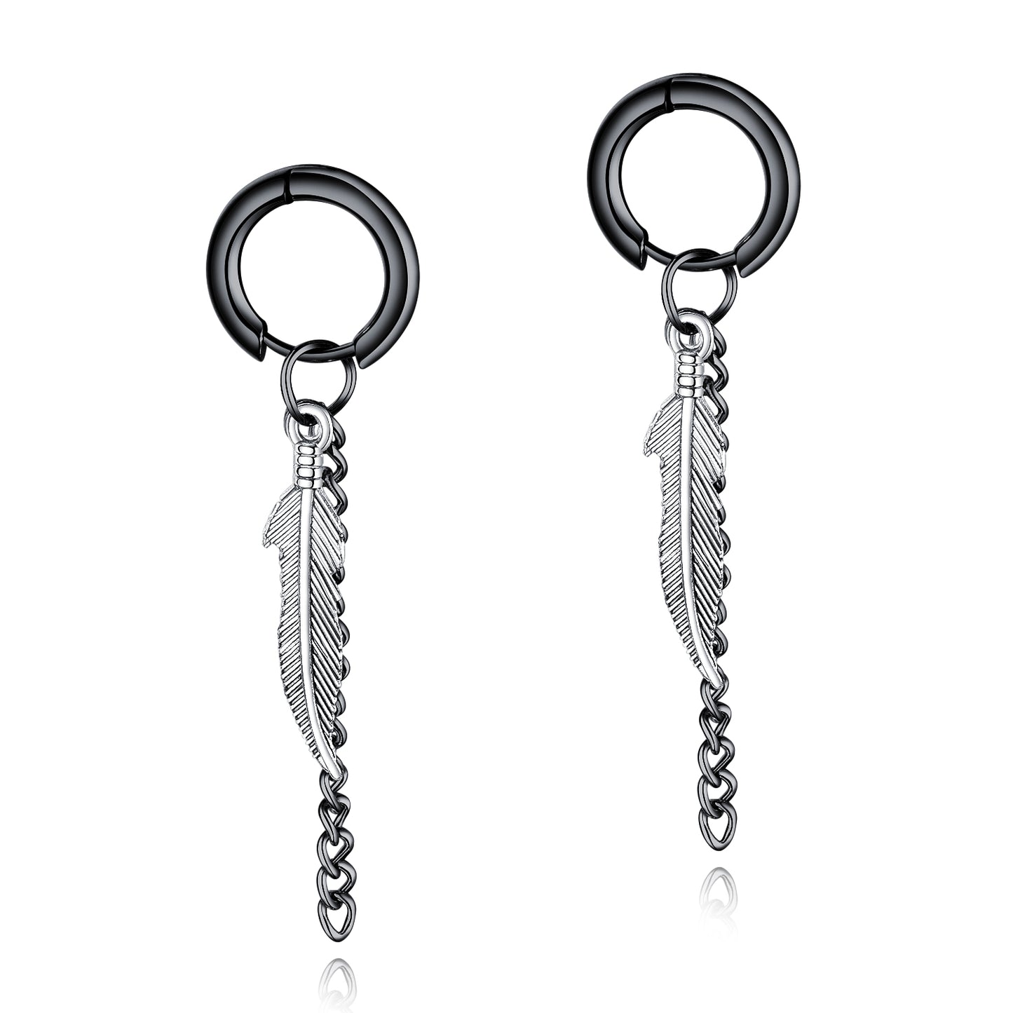 DANGLE FEATHER EARRINGS - Men's Stainless Steel Hoops