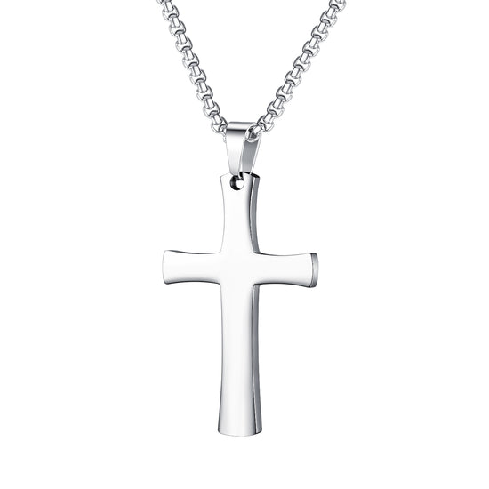 "STAINLESS STEEL CROSS NECKLACE" : Silver Christian Cross