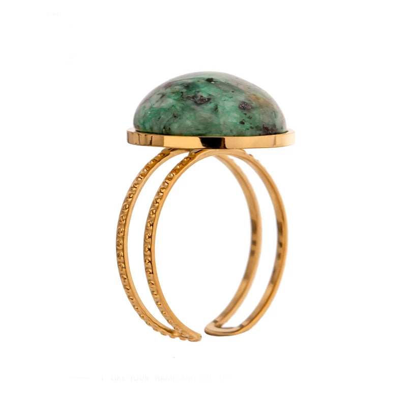 Adjustable Green Stone Ring