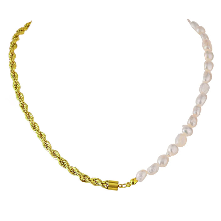 Pearl Gold Rope Chain Necklace (45cm) - Synthetic Pearls on Gold Plated Brass