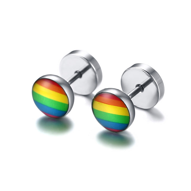 RAINBOW PRIDE STUDS - Stainless Steel Earrings (silver)