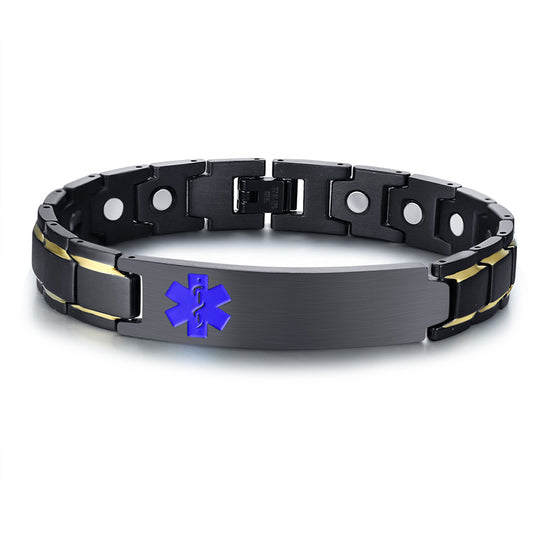 BLACK & BLUE MEDICAL ID BRACELET - Stainless Steel (21cm)