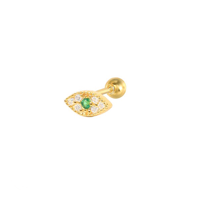 SINGLE GREEN EYE (screw back) - Sterling Silver Gold Earring