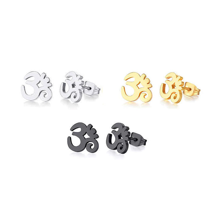 Om Stud Earrings, Stainless Steel Earrings - Gold, Black, Silver