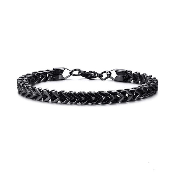 "The Square Braid" Bracelet (BLACK) - Men's Stainless Steel 22cm Wheat Spiga Bracelet