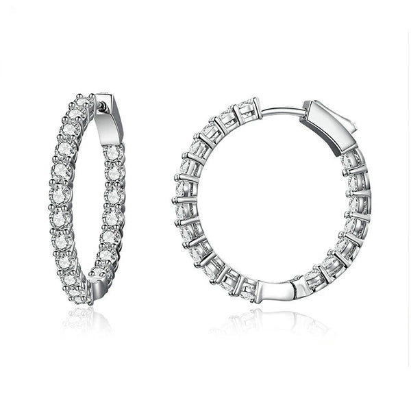 Extra Sparkle Crystal Hoops - Platinum Plated Sterling Silver Earrings