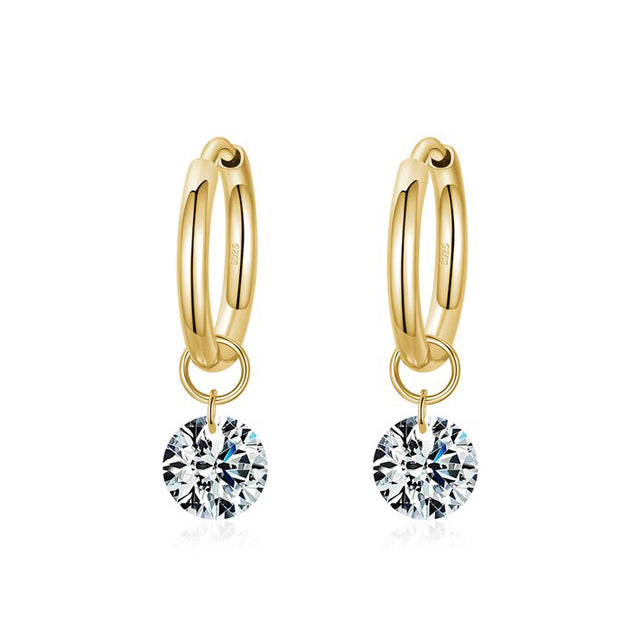 GOLD Crystal Charm Huggie Earrings - 925 Sterling Silver