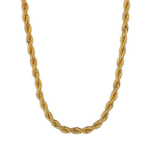 Classic Rope Chain Necklace for Women: Twist Pattern  Rich in golden colour, this flower necklace looks like an antique thats been passed on. Part of the Women's Gold Jewellery Collection.